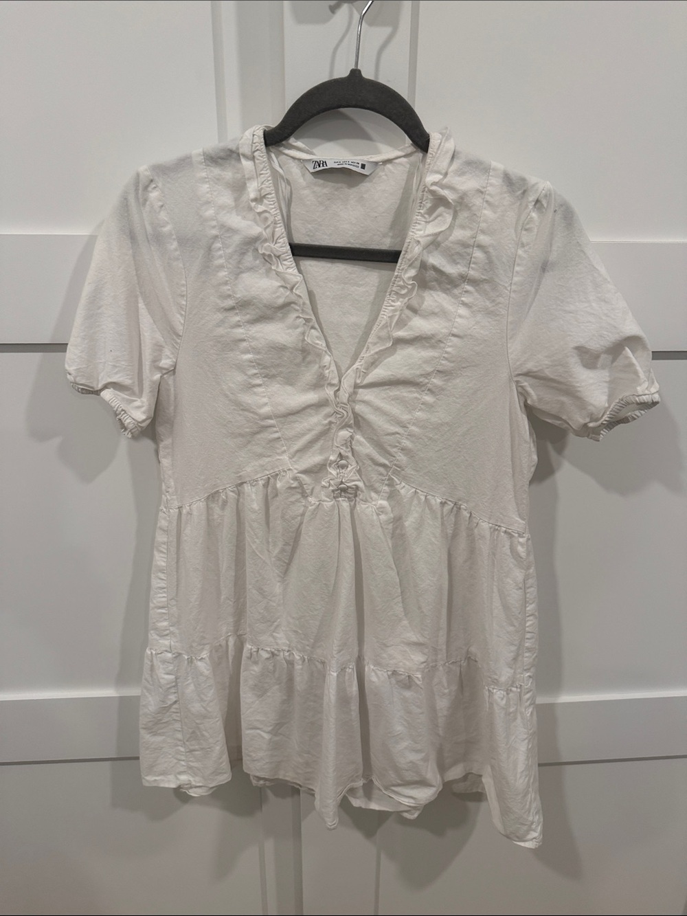 Zara Cream Ruffle V-Neck Tiered Tunic